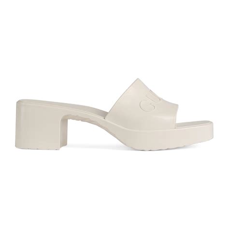 gucci off-white rubber slide heeled sandals|Gucci rubber platform slide sandals.